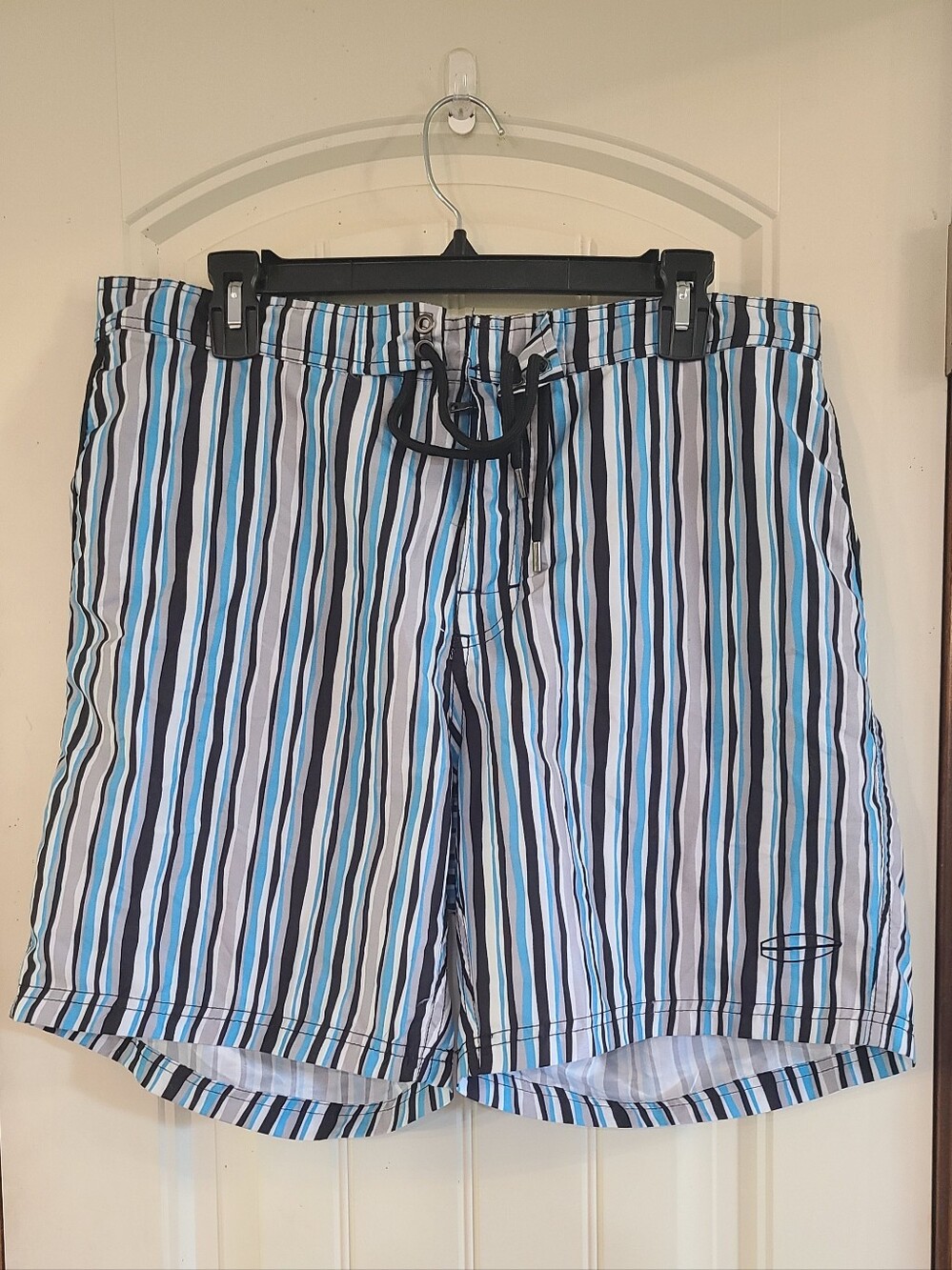 Men's Striped Swim Trunks - Blue/Black/White Size XL